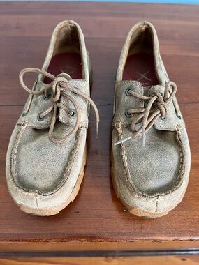 Twisted X Youth Boat Shoe Moccasins in Light Tan Suede
